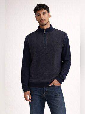 Ted Baker Black Half Zip Sweater | Textured Preppy Pullover